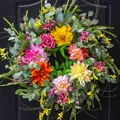 Vibrant artificial spring flower wreath with dahlias and roses for front door decor - Multicolor Dahlia Rose Style (款式101) / 45cm