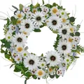 Elegant spring artificial flower wreath featuring white daisies and sunflowers for door decor - White Large Daisy Yellow Sunflower Style (款式102) / 45cm
