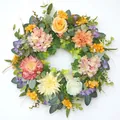 Colorful artificial flower wreath featuring vibrant roses and dahlias for spring decor - Rose Dahlia Hydrangea Eucalyptus Mix Style (款式108) / 45cm