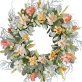 Artificial spring floral wreath with daisies and green leaves for door decoration - White Orange Pink Daisy Pastoral Style (款式113) / 45cm