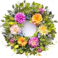 Handmade colorful artificial floral spring wreath for door decoration - Dahlia Peony Daisy Multicolor Style (款式100) / 45cm