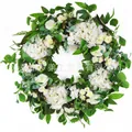 Artificial white rose and hydrangea floral wreath with lush green foliage for door decor - White Rose Hydrangea Fresh Style (款式93) / 45cm