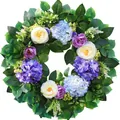 Artificial flower wreath with white roses and purple hydrangeas for spring decor - Purple White Rose Blue Purple Hydrangea Style (款式99) / 45cm