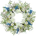 Elegant spring artificial floral wreath with white flowers and blue berries for door decor - White Small Flower Blue Berry Eucalyptus Style (款式97) / 45cm