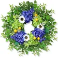 Artificial blue hydrangea and white daisy spring wreath for front door decor - Blue Green Hydrangea White Daisy Yellow Berry Style (款式114) / 45cm