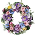 Colorful artificial floral wreath for spring door decoration and festive hanging - Pink Rose Purple Hydrangea Blue Larkspur Style (款式92) / 45cm