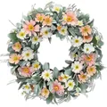 Decorative spring artificial flower wreath with pink and white daisies for door hanging - Pink White Daisy Silver Green Leaf Style (款式96) / 45cm