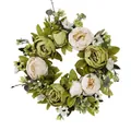 Guirnalda de peonías artificiales crema y verde para decoración de puertas en primavera - 45cm / Estilo 127