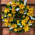 Vibrant yellow artificial daffodil wreath for spring Easter door decoration - 45cm / Style 128