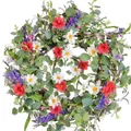 Vibrant artificial spring flower wreath with daisies and roses for home front door decor - 45cm / Style 120
