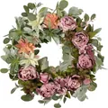 Artificial peony and succulent floral wreath for spring front door home decoration - 45cm / Style 139