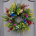 Vibrant multi-colored artificial wildflower wreath for spring front door decoration - 45cm / Style 141