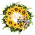 Artificial sunflower wreath decoration with Welcome sign and buffalo plaid bow for front door - 45cm / Style 151