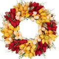 Vibrant multi-colored artificial tulip flower wreath for front door home wall decoration - 45cm / Style 147