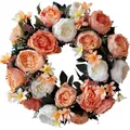 Artificial peony and lily floral wreath for spring season front door decoration - 45cm / Style 134