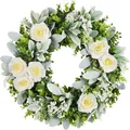 Artificial white rose wreath with eucalyptus and sage leaves for home decoration - 45cm / Style 144
