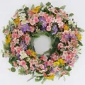 Vibrant multi-colored artificial flower wreath for spring and easter door decoration - 45cm / Style 132