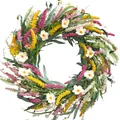 Vibrant artificial floral wreath with spring flowers for festive front door decoration - 45cm / Style 137