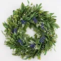 Lush artificial green leaf wreath with lavender and olives for front door spring decoration - 45cm / Style 143
