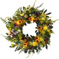Decorative spring artificial floral wreath with warm LED lights and colorful butterflies - 45cm / Style 148