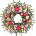 Colorful artificial floral wreath with pink and white daisies for spring decoration - 45cm / Style 169