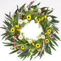 Vibrant artificial spring floral wreath with sunflowers and lavender for home door decor - 45cm / Style 167