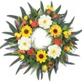 Vibrant artificial spring wreath with sunflowers and white peonies for front door decor - 45cm / Style 170
