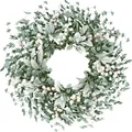 Elegant artificial eucalyptus wreath with white berries for spring home door decoration - 45cm / Style 174