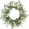 Artificial eucalyptus wreath with white berries for spring door decoration hanging - 45cm / Style 16