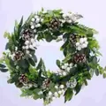 Decorative artificial spring wreath with white berries and pine cones for front door - 45cm / Style 9