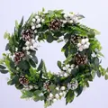 Ghirlanda primaverile artificiale con bacche bianche e pigne per decoro porta - Stile Foglia Verde Bacca Bianca Pigna (款式9) / 45cm