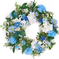 Elegant spring artificial wreath with blue and white flowers for door decor - 45cm / Style 13