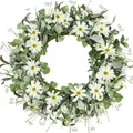 Artificial white daisy wreath with eucalyptus leaves for spring front door decor - 45cm / Style 11