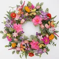 Colorful artificial floral wreath featuring vibrant butterflies for spring door decoration - 45cm / Style 12