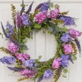 Artifical lavender and pink floral wreath for spring front door decoration and wall art - 45cm / Style 22