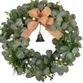 Artificial eucalyptus wreath with a burlap bow and metal bell for spring decor - 45cm / Style 24