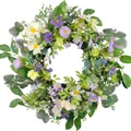 Handcrafted spring simulated floral wreath with purple and white flowers for door decor - 45cm / Style 57