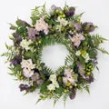 Handmade artificial spring floral wreath with purple hydrangeas and green foliage - 45cm / Style 58