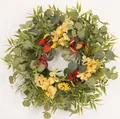 Artificial spring floral wreath with eucalyptus leaves and colorful butterflies for door - 45cm / Style 36