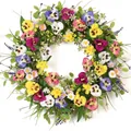 Vibrant colorful artificial pansy and daisy floral wreath for spring Easter door hanging - 45cm / Style 37