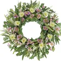 Handmade artificial spring floral wreath featuring purple and yellow flowers for door decor - 45cm / Style 40