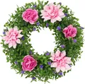 Colorful simulation floral wreath with pink roses and dahlias for spring home decor - 45cm / Style 39