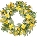 Artificial spring wreath with yellow flowers and green leaves for home wall decoration - 45cm / Style 33