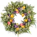 Colorful artificial tulip and berry wreath for front door spring festival decoration - 45cm / Style 35