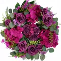 Purple artificial rose and hydrangea flower wreath for spring front door decoration - 45cm / Style 43