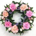Colorful artificial rose and lavender floral wreath for spring door hanging decor - 45cm / Style 45