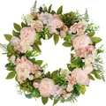 Handcrafted artificial pink peony floral wreath for spring home and door decoration - 45cm / Style 46