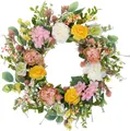 Colorful artificial spring floral wreath with roses and hydrangeas for home door decoration - 45cm / Style 47