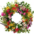 Multicolor artificial spring wreath with wildflowers for front door home decoration - 45cm / Style 52