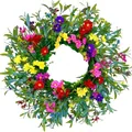 Colorful artificial flower wreath for spring door hanging decoration - 45cm / Style 31